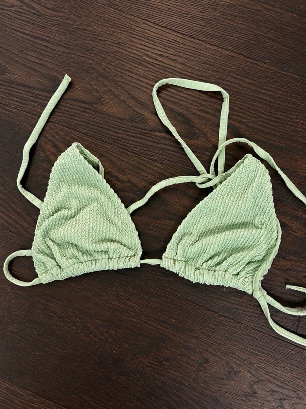 Light Green Textured Triangle Bikini Top